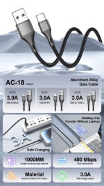 ⁦⚡ كابل بيانات ASPOR AC-18 USB-A إلى USB-C – شحن فائق السرعة وأداء احترافي 🔌⁩ - الصورة ⁦3⁩
