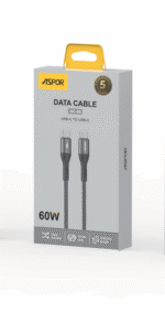 ⁦كابل بيانات ASPOR AC-55 USB-C إلى USB-C بقوة 60 واط وطول 1 متر⁩ - الصورة ⁦2⁩