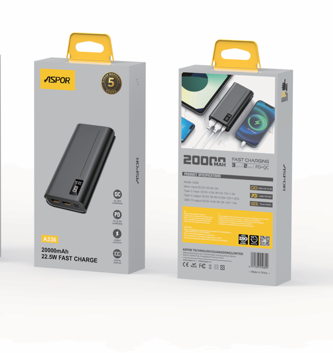 7d356e49-8b54-4780-9f8a-4228eba41d47.png 🔋 باور بانك ASPOR A336 – سعة 20000mAh وشحن سريع 22.5 واط PD + QC3.0 - الصورة 1