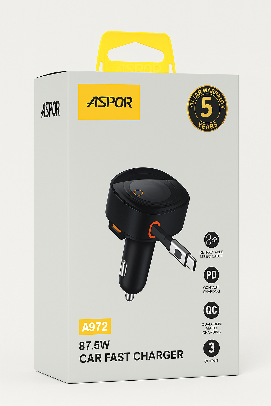 8c992eaf-7d0d-43ae-8461-e788a9517c7c.png 🔋 شاحن سيارة ASPOR A972 بقوة 87.5 واط - الصورة 1